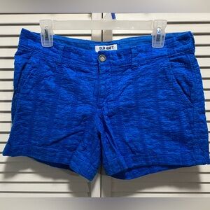 Old Navy Royal Blue Embroidered‎ Cotton Short Size 4 Zip/Button Mid Rise boho